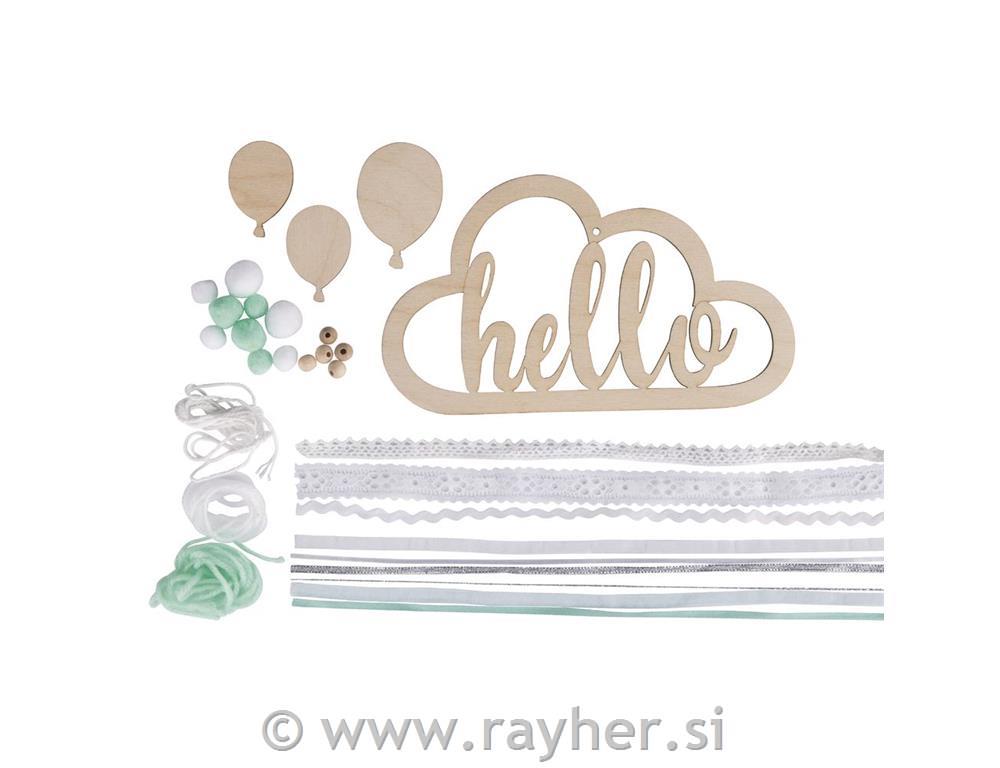 Ustvarjalni set "Hello", mint, lesen oblak: 22x12.5cm