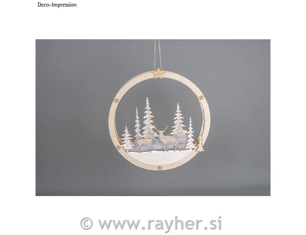 Leseni obroč Zimska pravljica, 30cm, natur, 14-delni set