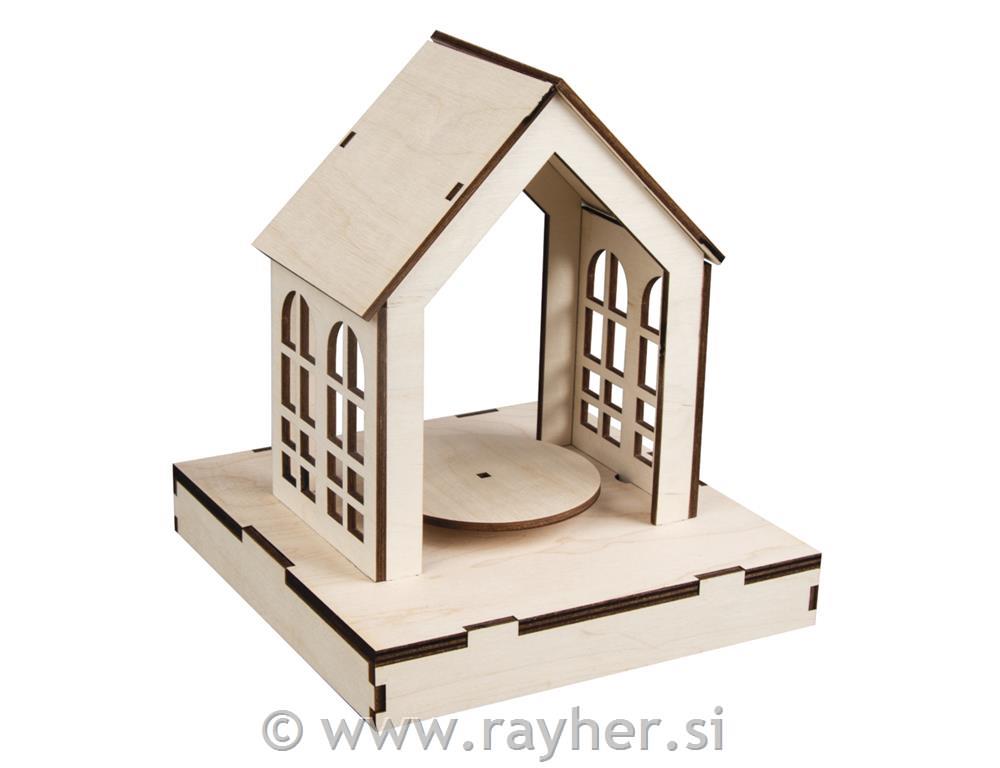 Lesena sestavljanka 3D, Hiška vrtljiva, natur, 30x9x23cm