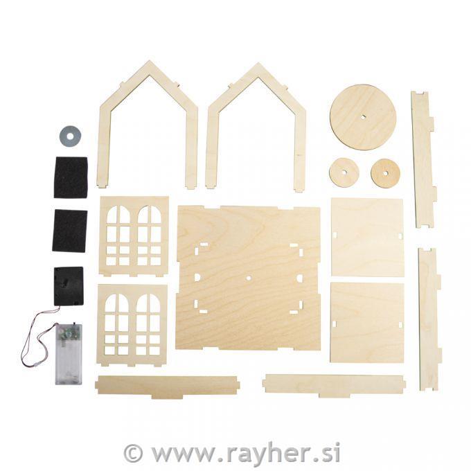 Lesena sestavljanka 3D, Hiška vrtljiva, natur, 30x9x23cm