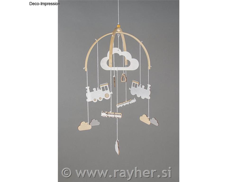 Lesene obešanke za mobile, Mali vlakec, natur, 10-delni set