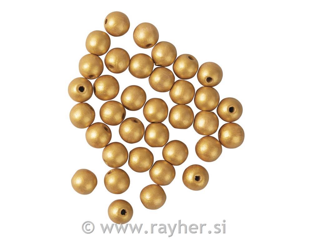 Lesene kroglice 10mm, mat zlate, set 35