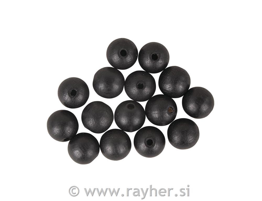 Lesene kroglice 15mm, mat črne, set 15
