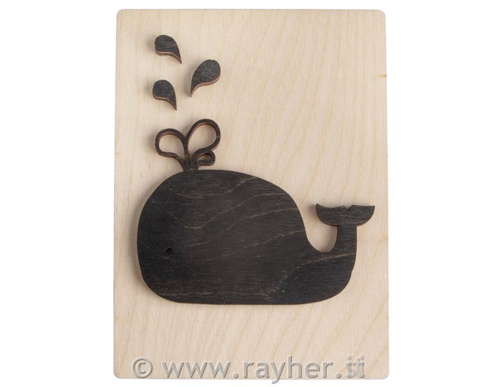 Wooden motif Whale, 10.5x14.8cm