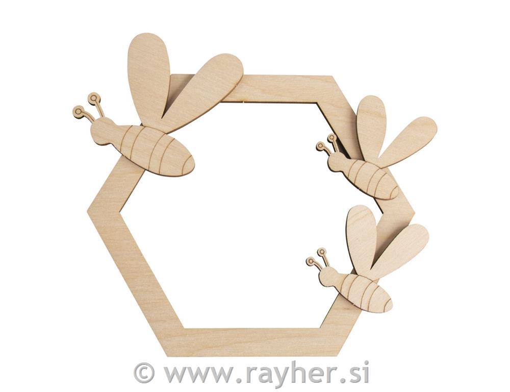 Wood bees with honeycomb,FSC MixedCreditassorted, 4.5-15.5cm, tab-bag 4pcsnatural