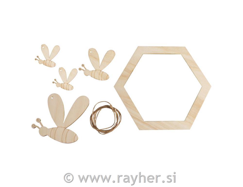 Wood bees with honeycomb,FSC MixedCreditassorted, 4.5-15.5cm, tab-bag 4pcsnatural