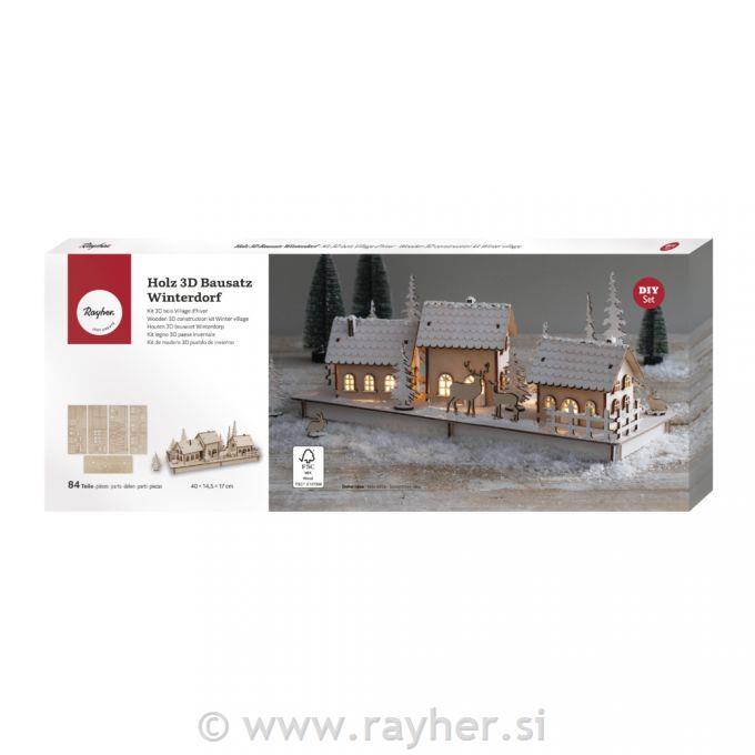 Lesena sestavljanka Zimska vasica 84 delna; 40x14,5x17cm