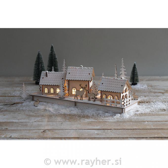 Lesena sestavljanka Zimska vasica 84 delna; 40x14,5x17cm