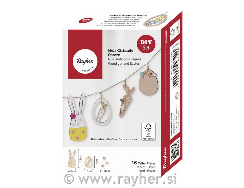 Wood garland Easter, FSC Mix Credit, natural, 1.8-11.8cm, assort., +cord, box 1s