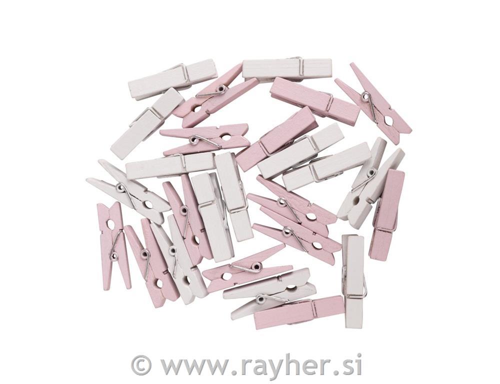 Lesene ščipalke, pink/bele, 3,5 cm, 26 kosov, FSC