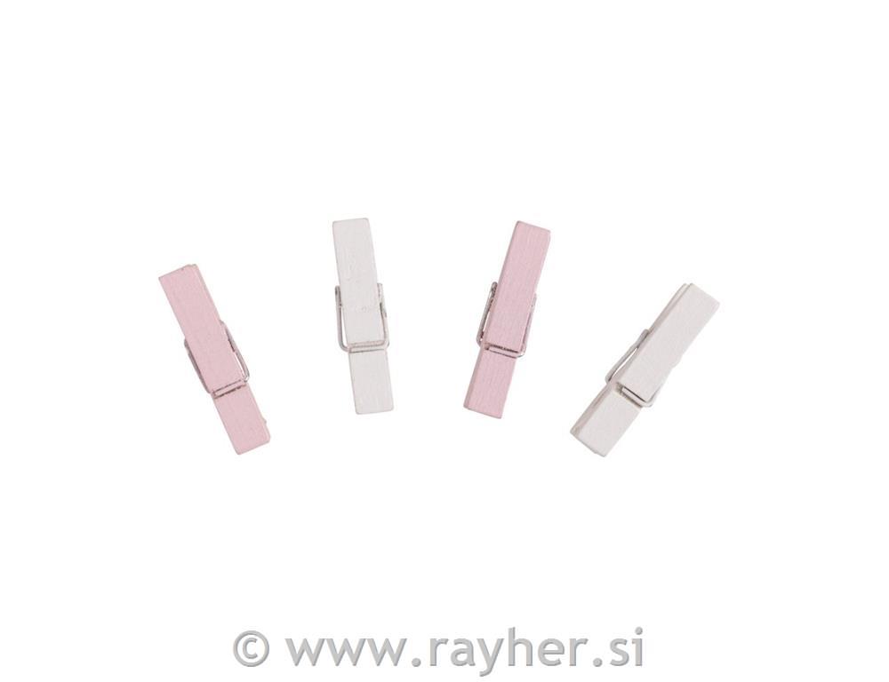 Lesene ščipalke, pink/bele, 3,5 cm, 26 kosov, FSC