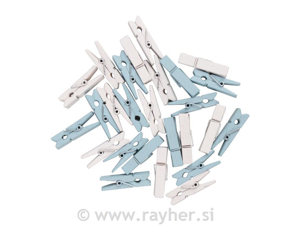 Lesene ščipalke, modro/bele, 3,5 cm, 26 kosov, FSC