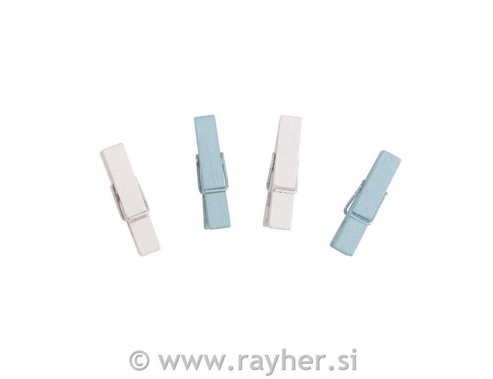 Lesene ščipalke, modro/bele, 3,5 cm, 26 kosov, FSC