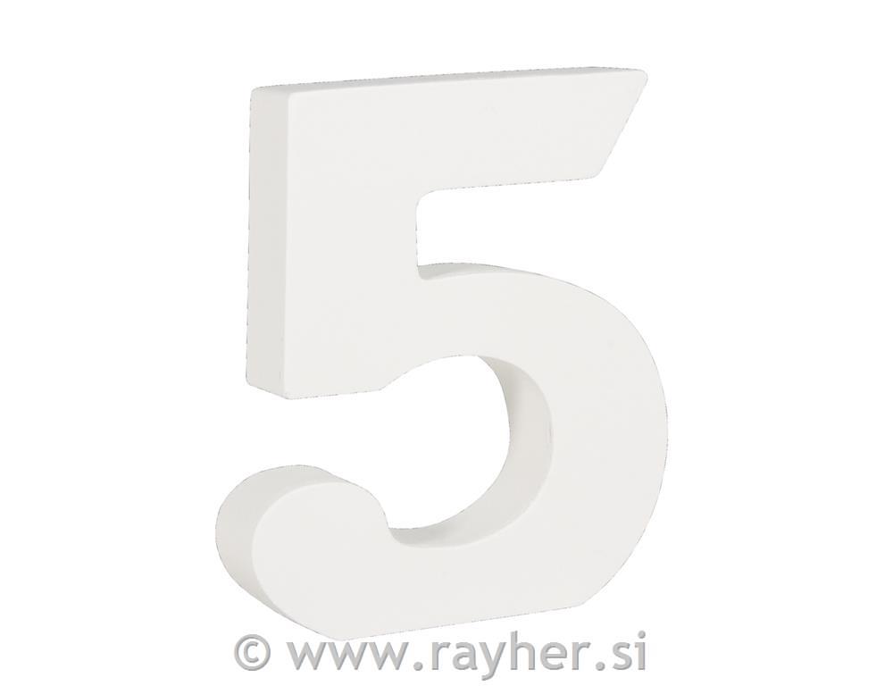 Številka lesena, bela "5" 11cm