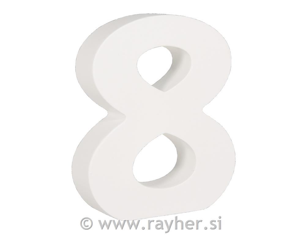Številka lesena, bela "8" 11cm