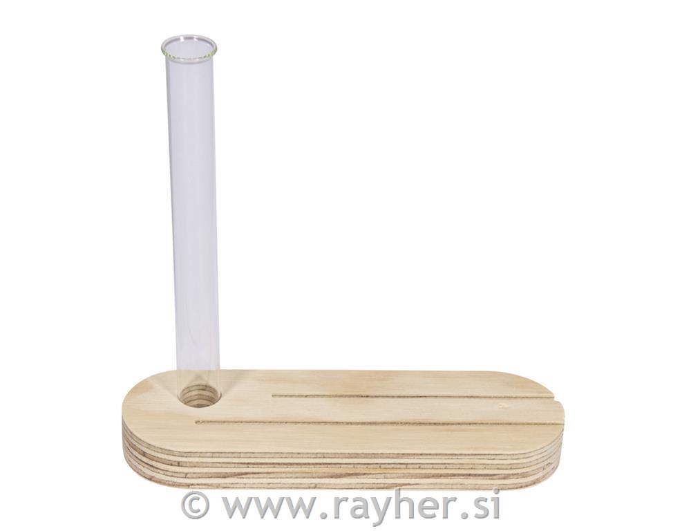 Stojalo za epruvete iz lesa + epruveta, 16x5x16cm