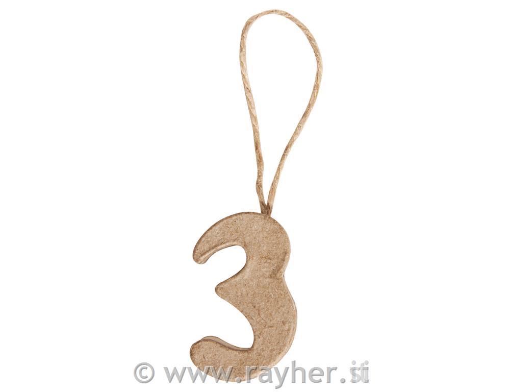 Papier-mâché Numbers "3" FSC Recycled 104x2.2x1cm, with Hanger