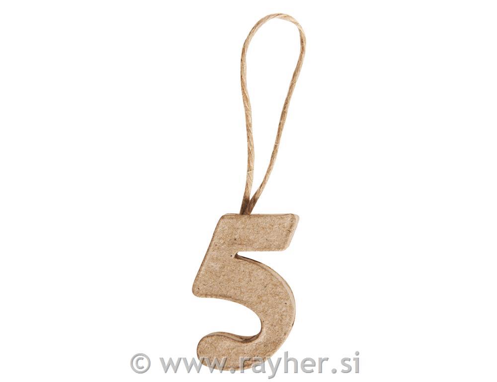 Številka iz pap. mase "5", 4x2.6x1cm, za obesit