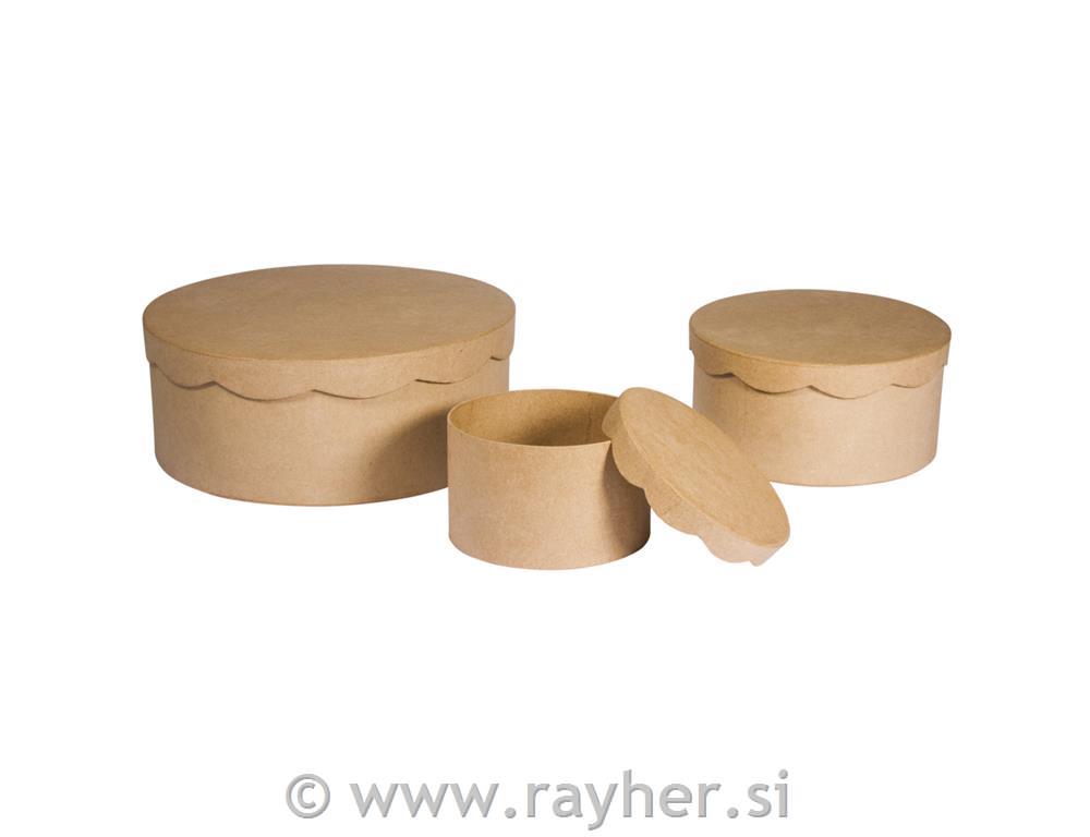 Set of pap.mach. Boxes Recycled 100%, o23.8x9cm/o16.8x8cm/o10x7cm, Set 3pcs