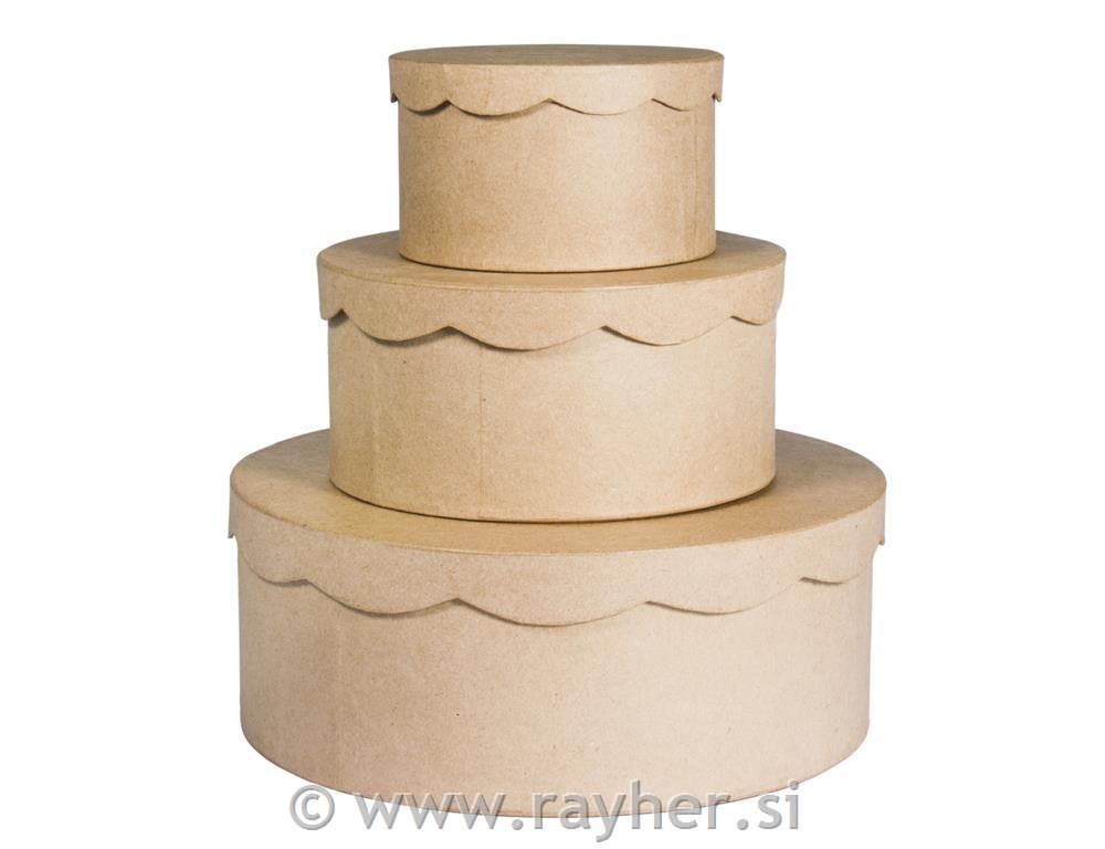 Set of pap.mach. Boxes Recycled 100%, o23.8x9cm/o16.8x8cm/o10x7cm, Set 3pcs