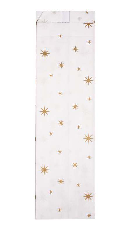 Vrečke papirnate, 7x24cm, 25 kosov, z zlatimi zvezdicami