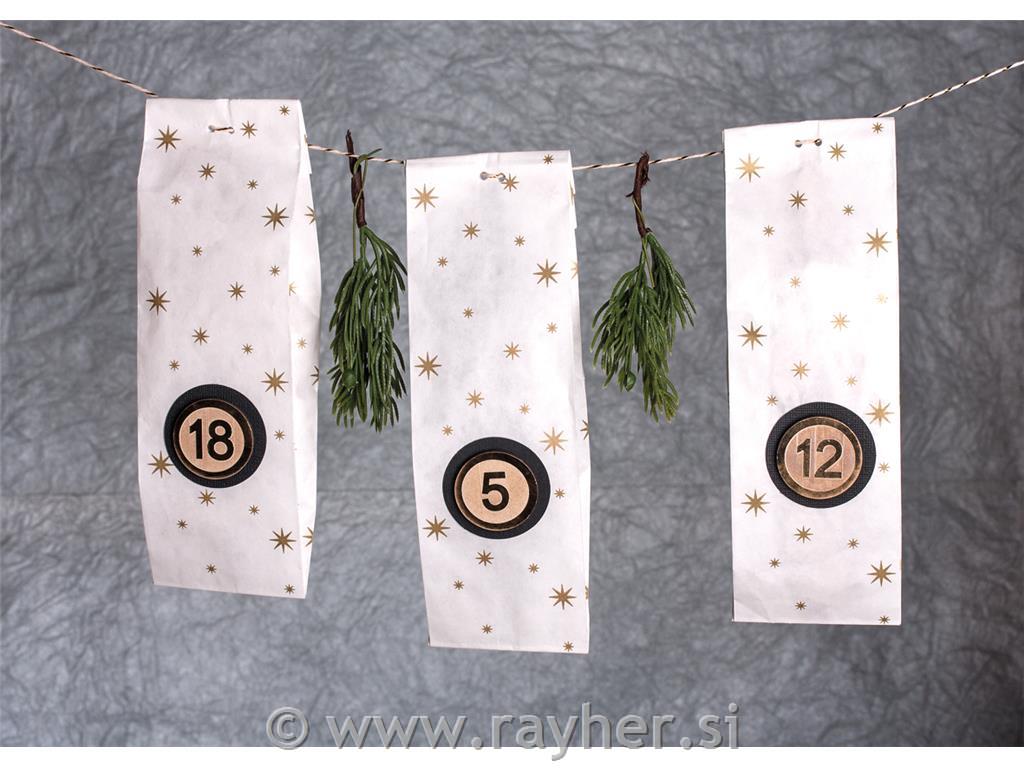 Vrečke papirnate, 7x24cm, 25 kosov, z zlatimi zvezdicami