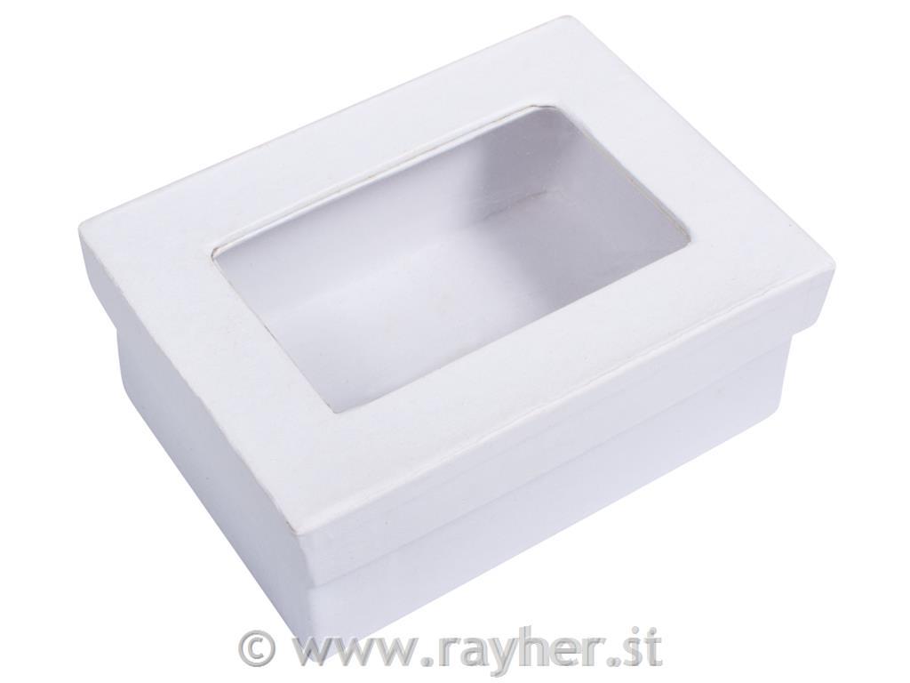 Paper-mâché gift box, FSC Rec. 100%, white, 10.5x7.7x4.4cm, w. window