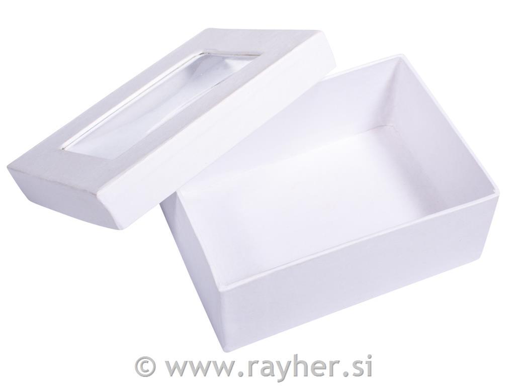 Paper-mâché gift box, FSC Rec. 100%, white, 10.5x7.7x4.4cm, w. window