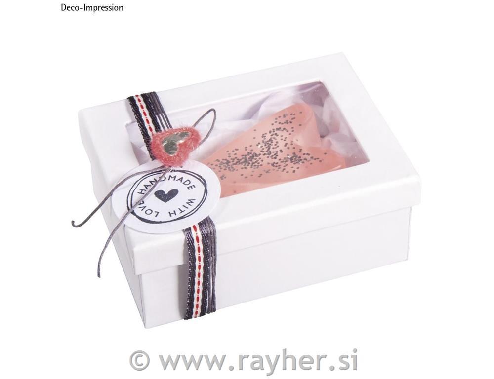 Paper-mâché gift box, FSC Rec. 100%, white, 10.5x7.7x4.4cm, w. window