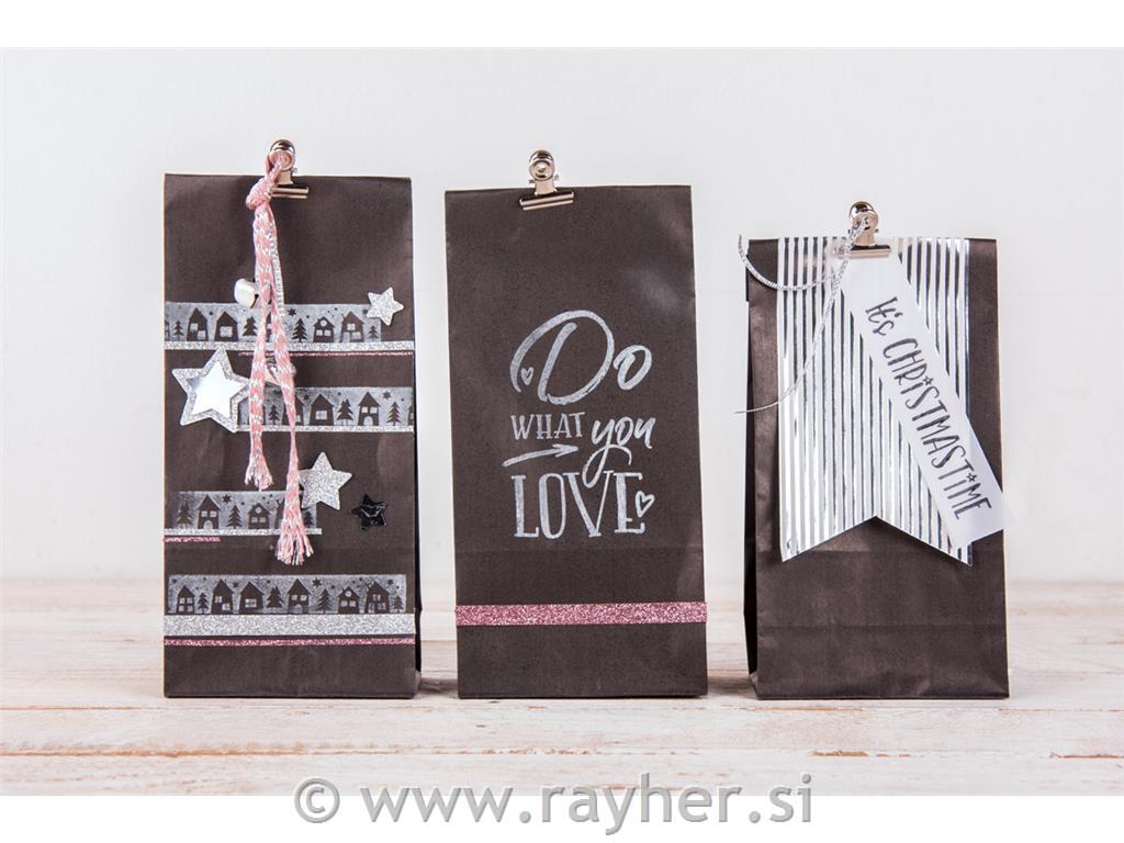 Papirnata vrečke, 10x24x6cm, 80g, 25 kosov, črne