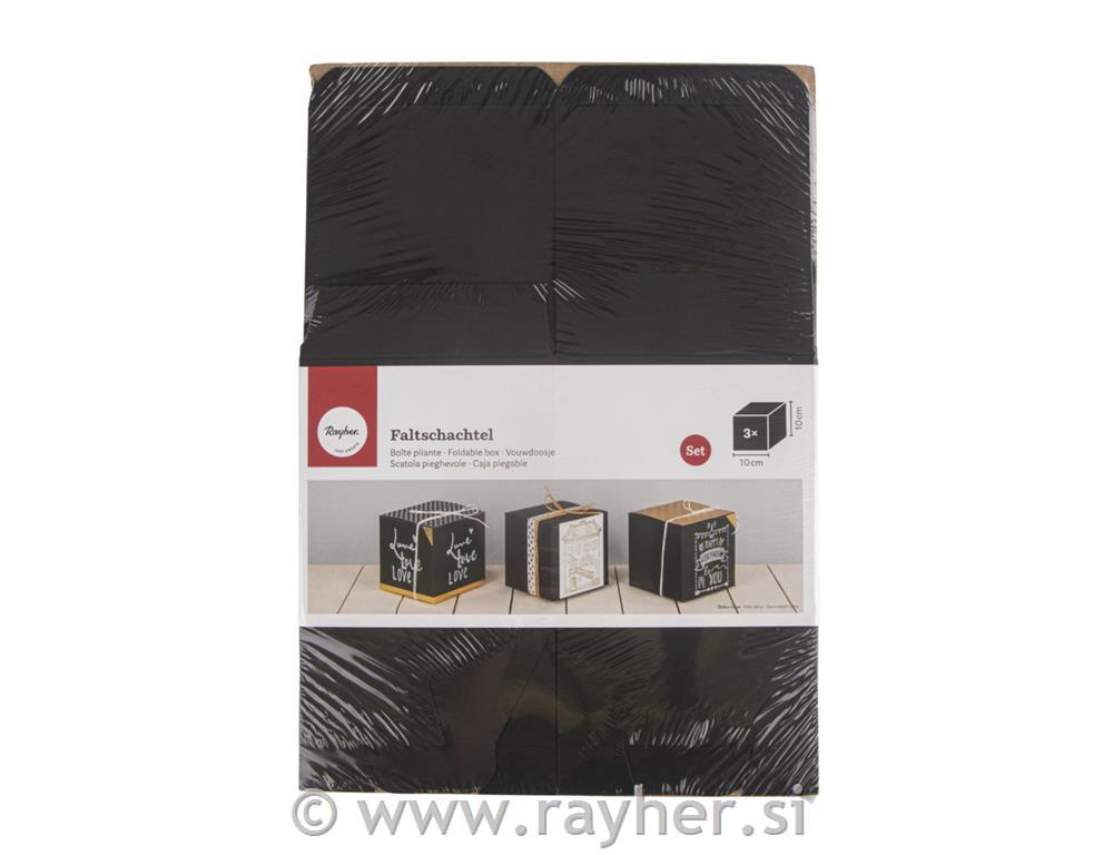 Škatle papirnate zložljive, 10x10x10 cm, 3 kosi, črna