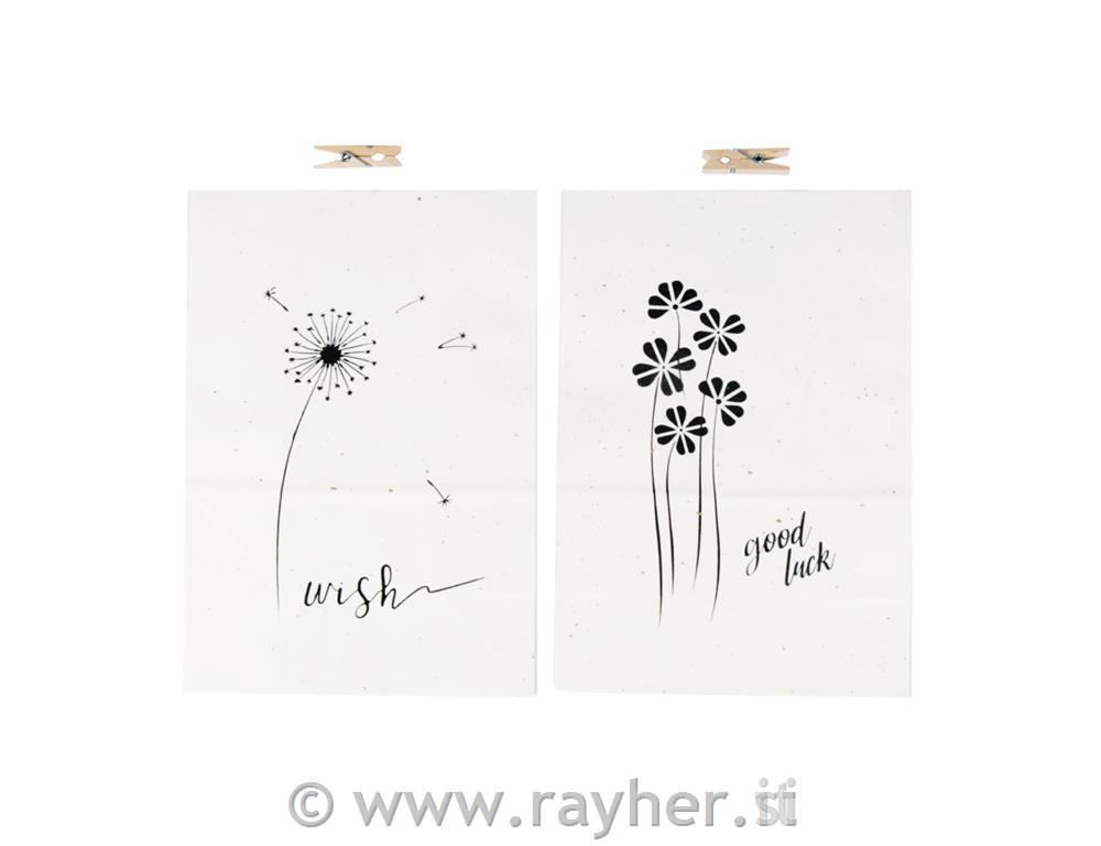 Papirnate vrečke&ščipalke Lepe želje, 14x19.7x8cm, 2 kosa