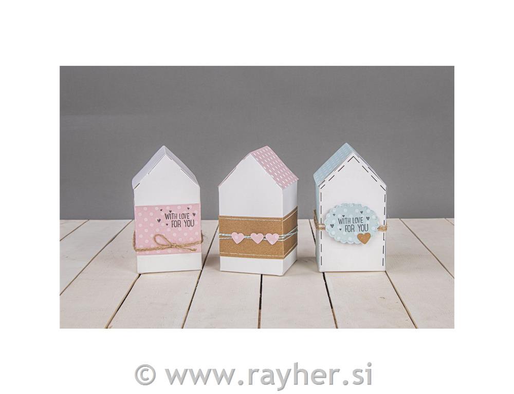 Škatle iz kartona, Hiške, bele, 7.5x7.5x14cm, set 12