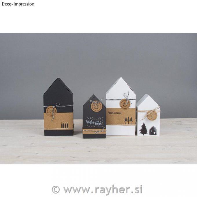 Škatle iz kartona, Hiške, bele, 10x7.5x20cm, set 3