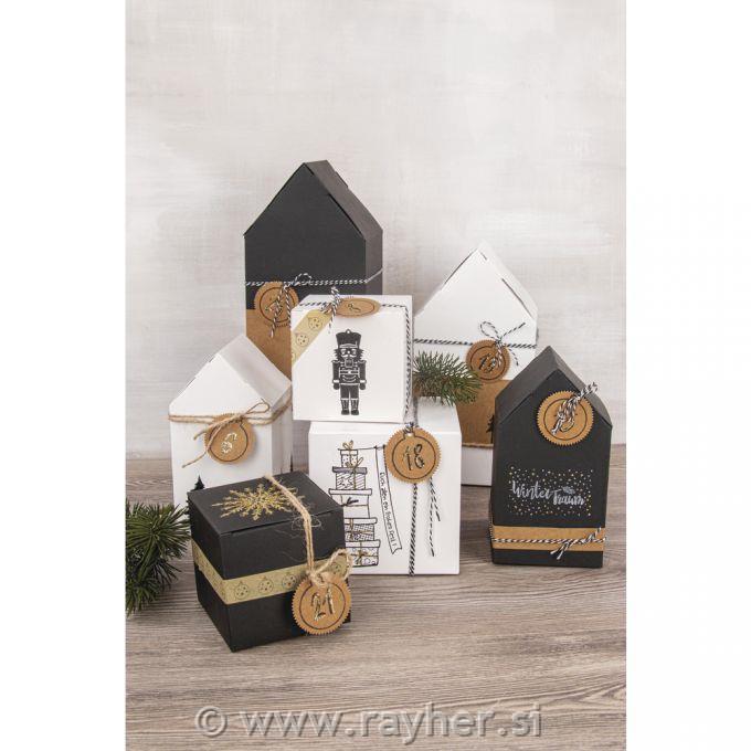 Škatle iz kartona, Hiške, bele, 10x7.5x20cm, set 3
