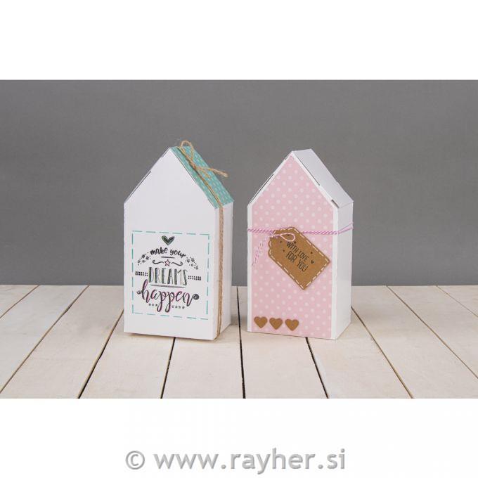 Škatle iz kartona, Hiške, bele, 10x7.5x20cm, set 3