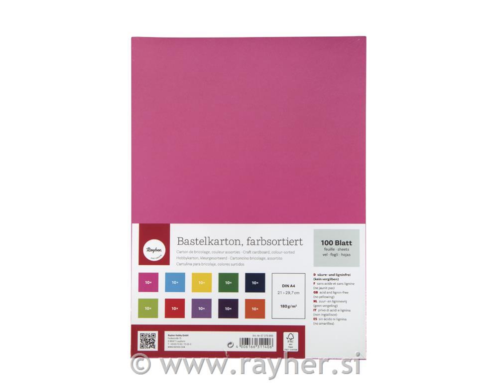 Card A4 180g 100 sheets assorted colours