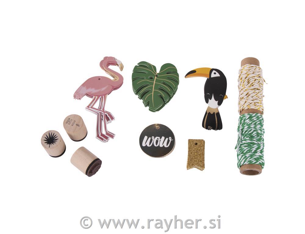 Set za ustvarjanje Tropical, tagi+vrvice+štampiljke