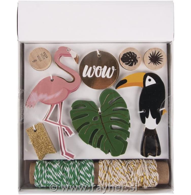 Set za ustvarjanje Tropical, tagi+vrvice+štampiljke