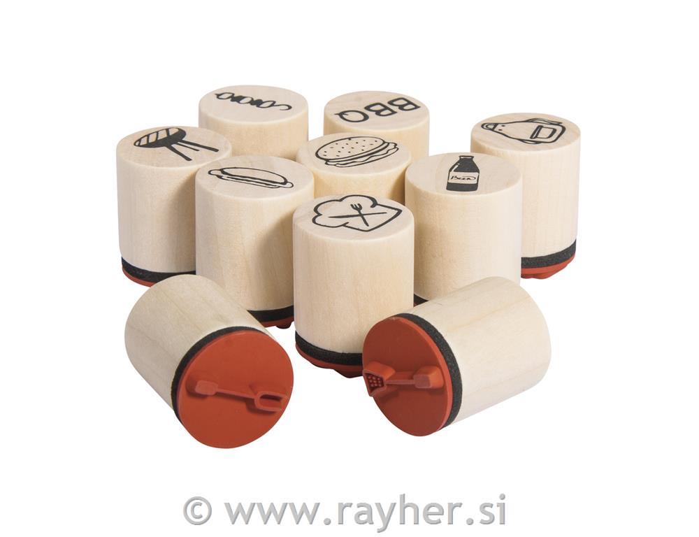 Mini set of wooden stamps "BBQ", 2cm o,2.5cm, box 10pcs
