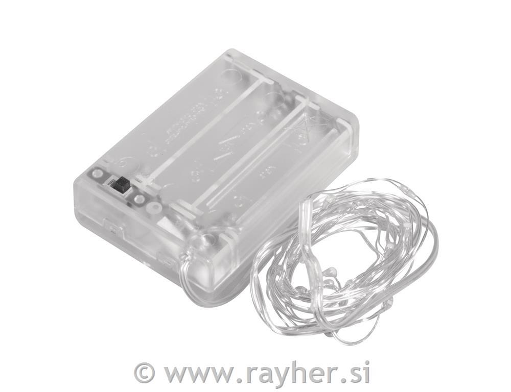 Lučke Mini LED veriga, notranje, bele, 190cm,20 lučk,na bat.