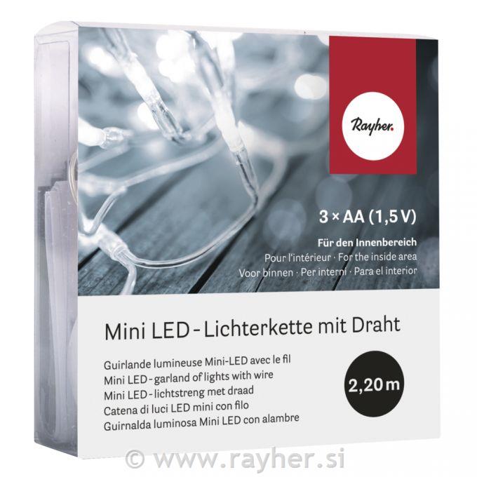Lučke Mini LED veriga, notranje, bele, 190cm,20 lučk,na bat.