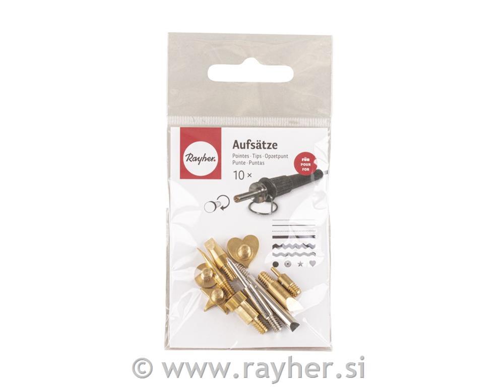 Additional wood burning tips, various designs, tab-blister 10pcs