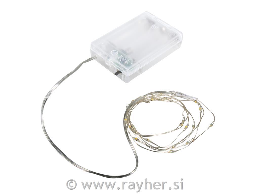 Mini LED string of lights w.wire/timer130cm, 20 LED lights, battery poweredyellow light