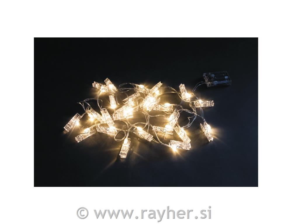 Lučke LED (25x) s ščipalkami, rum.svetloba, 390cm