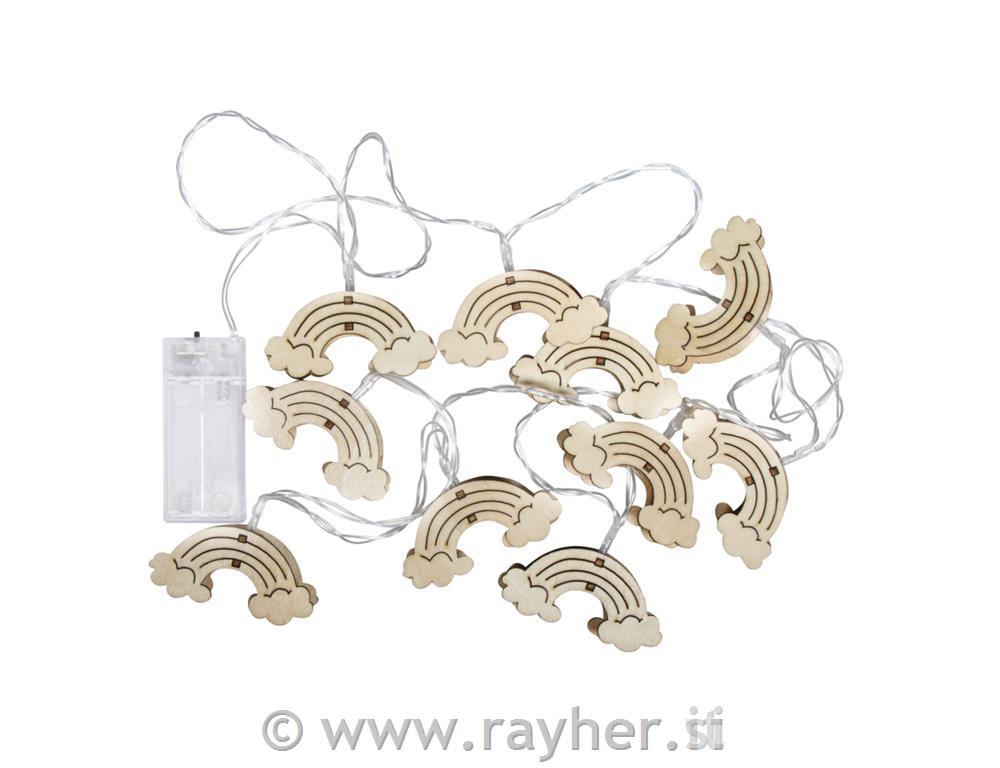 Lučke LED (10x) z mavricami, rum.svet., 175cm, na baterije