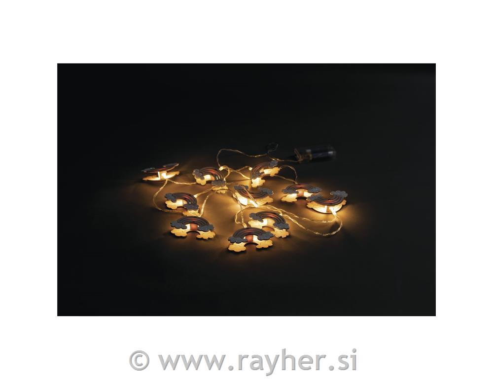 Lučke LED (10x) z mavricami, rum.svet., 175cm, na baterije