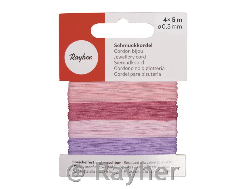 Vrvica za nakit 0,5 mm, bledo roza, 4 barve, 5 m vsake, 20 m