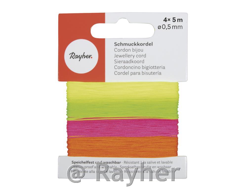 Vrvica za nakit 0,5 mm, fluo toni, 4 barve, 5 m vsake, 20 m