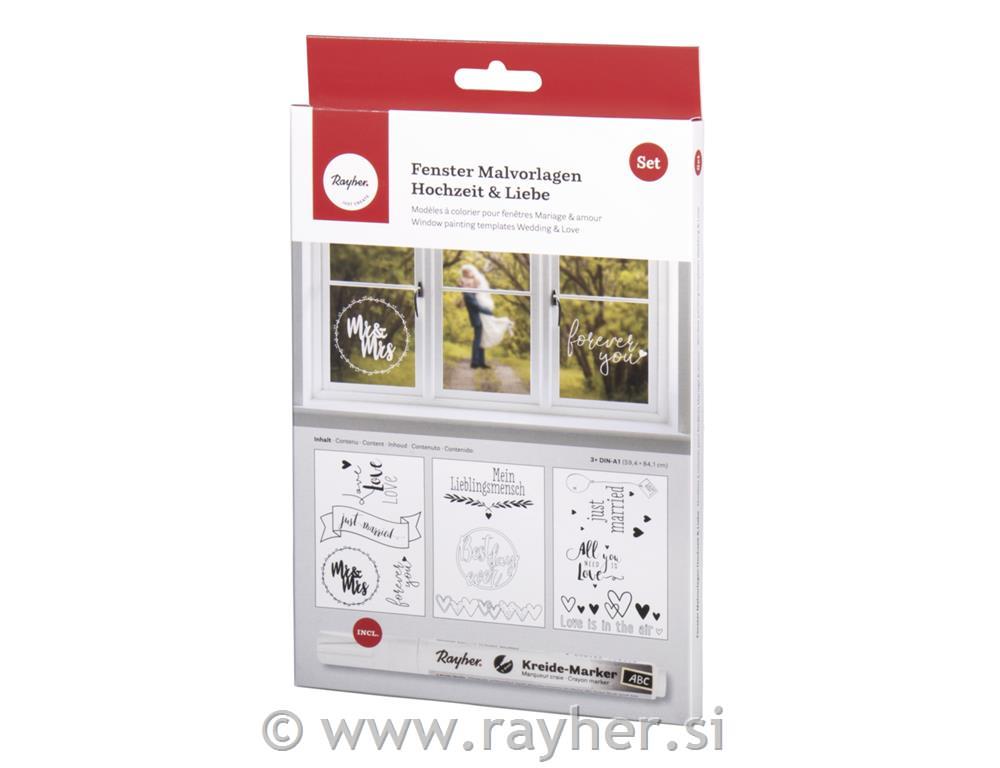 Šablone za okna Wedding&Love, 3 predloge+1 kredni flomaster